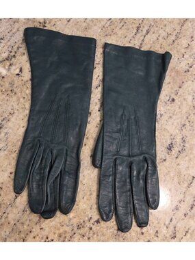 Vintage Womens Size S 6 1/4 Green Leather Formal 10" Long Gloves Surefit